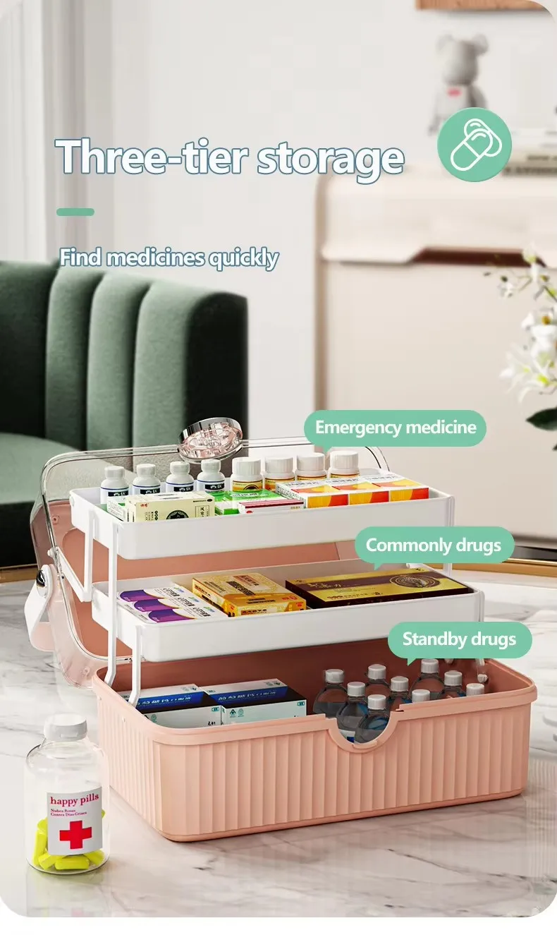 Large-Capacity 3-Layer Portable First Aid Storage Box Multi-Functional Plastic Bin at Factory Price supplier