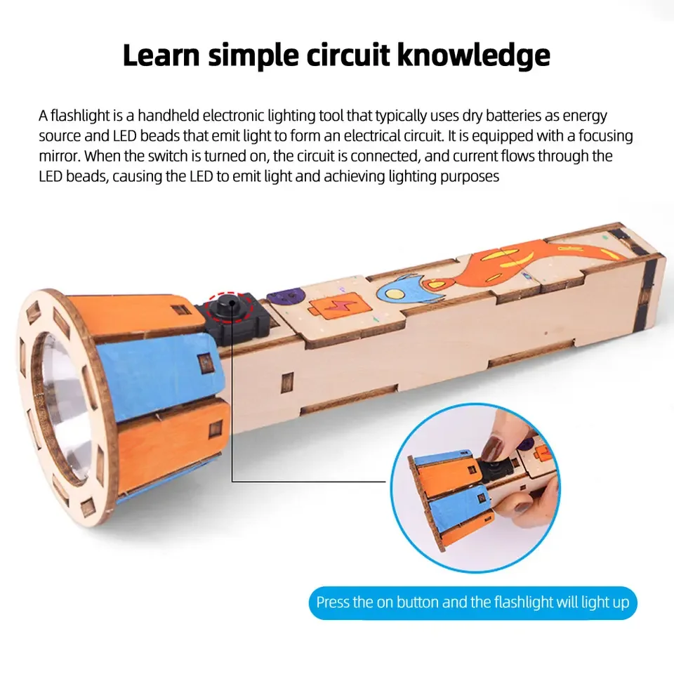 Kids DIY Flashlight DIY Science Experiment Kit  Education Model Toy Physics Science Toys for Children Gift Toy Project