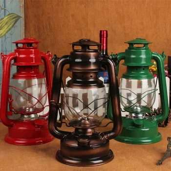 Metal Antique Lantern Glass Oil Lamp Camping Lamps
