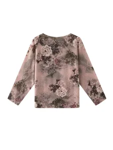 Miyake High-end Niche Crewneck Long-sleeved Polyester Floral T-shirt Elegant Commuter All-match Loose Pleated Women's Spring