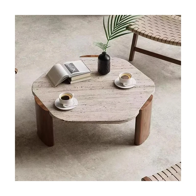 Modern Luxury Wabi-Sabi Style Coffee Table Set Small Natural Stone Marble for Home Living Room