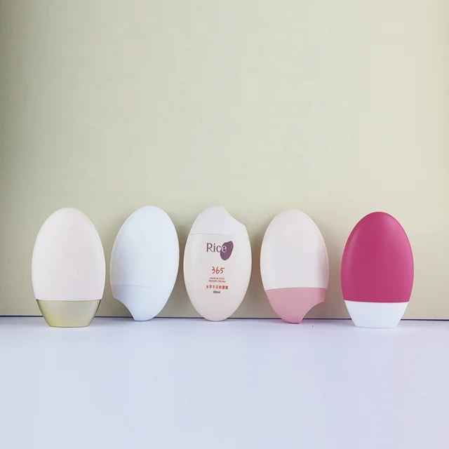 New design HDPE egg shape hand cream tube container plastic squeeze matte soft plush sunscreen bottle 60ml sunblock bottle