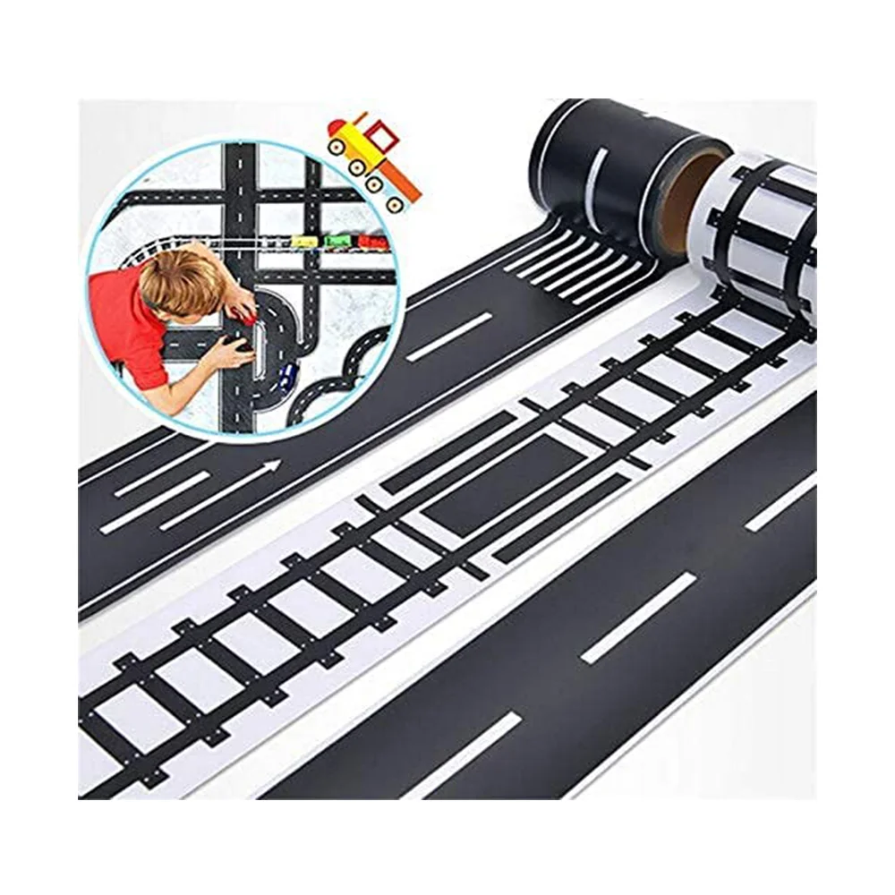 Race Car Track Road Tape Kids Toy Train Tape Sticker Roll for Cars Track and Train Sets, Stick to Floors and Walls, Quick Cleanup, Size: 2 Rolls