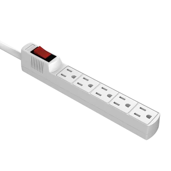 2 Ft Extension Cord 1875W 15A 90 Joules ETL Listed White 5 Outlets Slim Power Strip Surge Protector