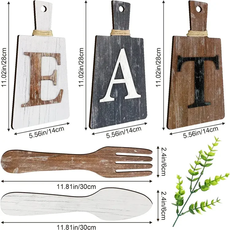 Cutting Board Eat Sign Set Hanging Art Kitchen Eat Sign Fork and Spoon Wall Decor Rustic Country Farmhouse Kitchen Decor