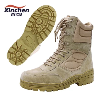 Customized Logo Tactical Boots for Summer Winter High Top Combat Footwear with Genuine Leather Lining Rubber Outsole Zip Closure