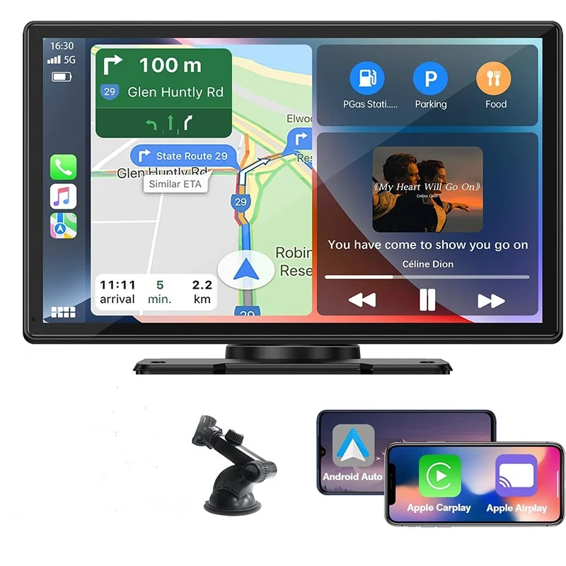 360 Reverse Backup Camera Parking Sensor System 9 Inch IPS Portable Carplay Android Auto GPS Navigation Monitor