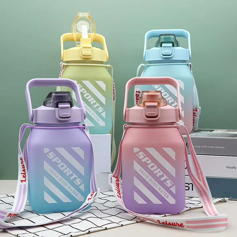1500ML High Value Gradient Plastic Candy Square Cup Outdoor Sports Water Bottle