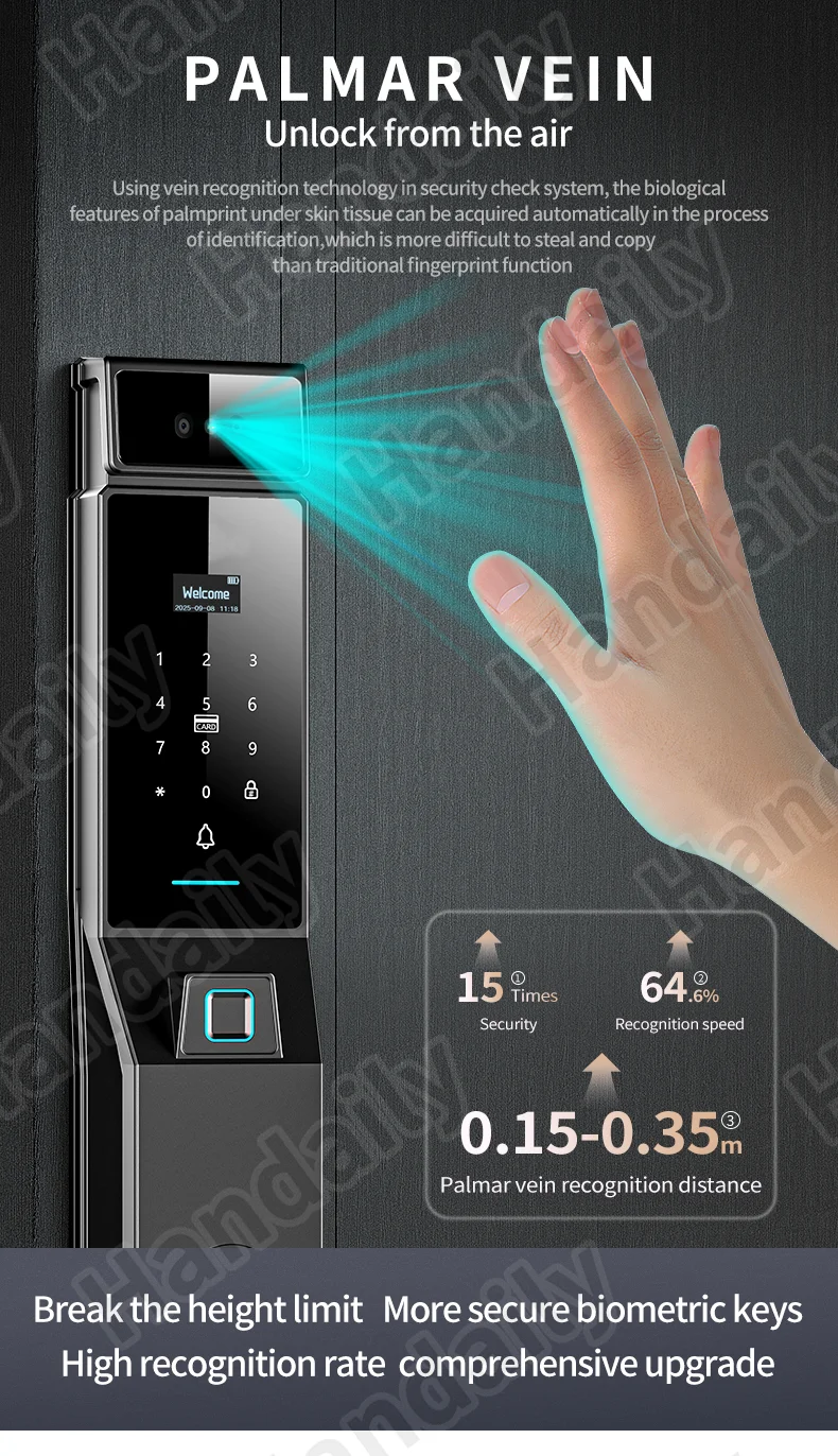 ip 66 waterproof cerradura inteligente tuya face recognition smart door lock palm security digital lock for israel 6068 mortise r90-9