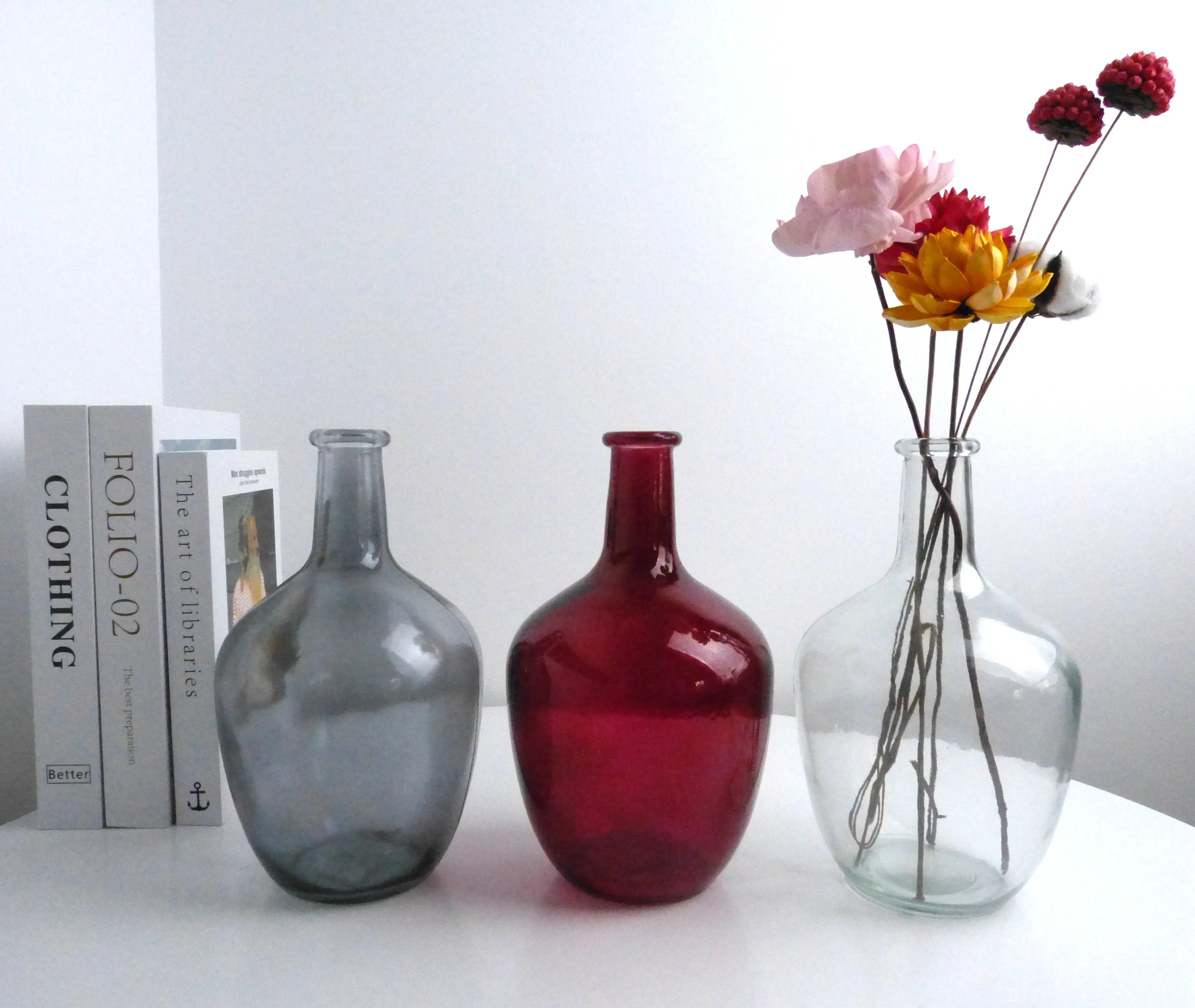 Wholesale Recycled Matte Black Round Big Home&wedding Glass Flower