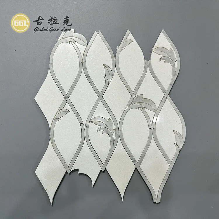 Natural White Marble Tile Leaf Shape Polished Surface Mosaic Tile for Bathroom Kitchen Backsplash Wall Hotel Shower factory