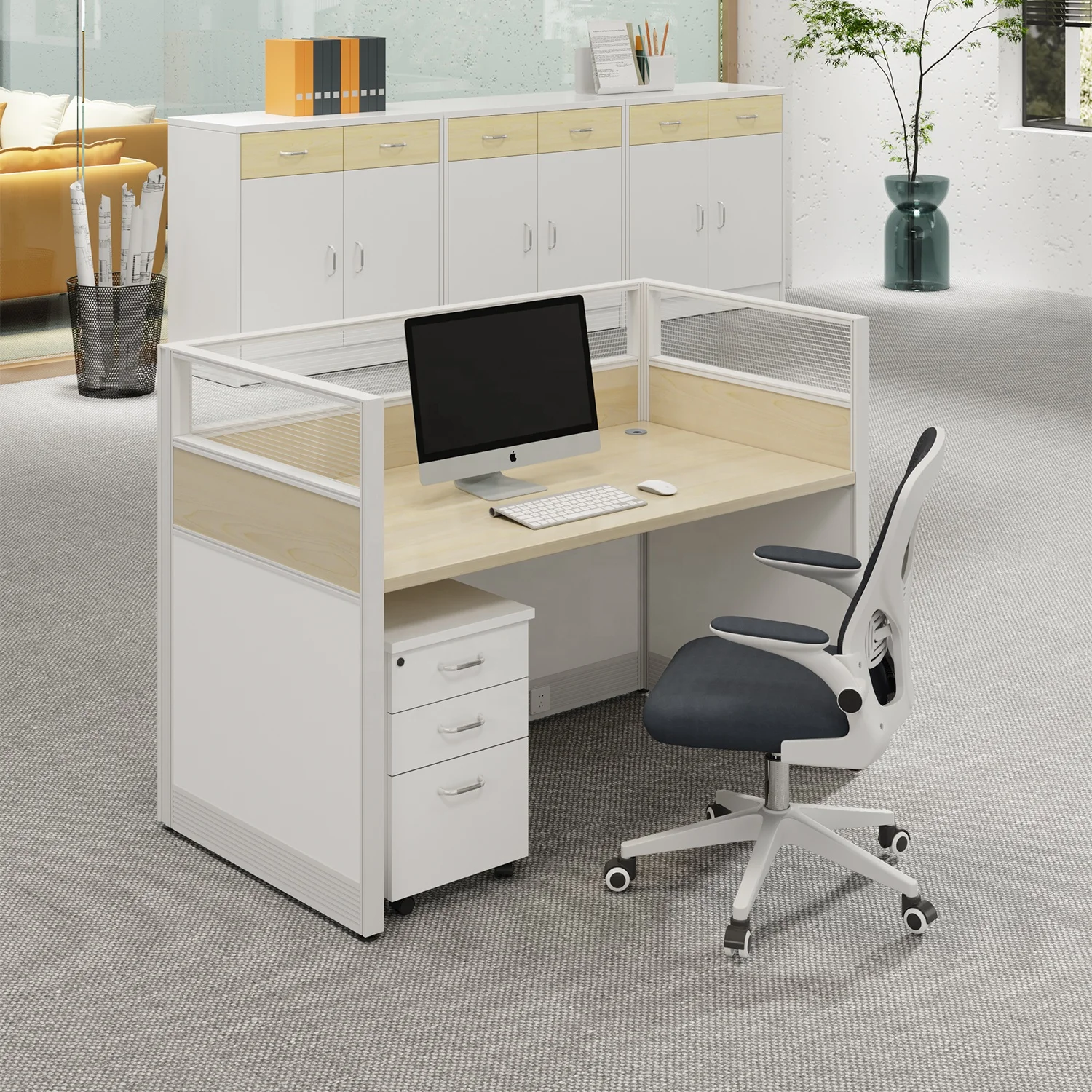 L-образный офисный стол с простым экраном рабочие столы в кабине для 2 4 6 человек