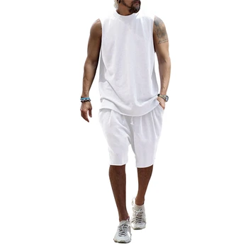 Men's sleeveless sports European and American casual solid color loose summer quick-drying breathable two-piece set
