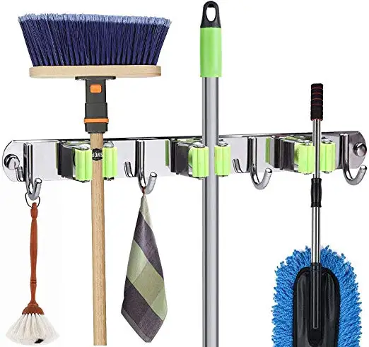 Broom Holder Wall Mop Hanger Organizer Mounted Storage Tool Kitchen Rack Brush 