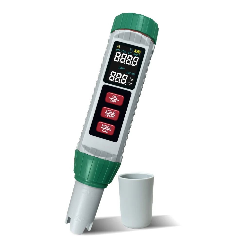 Testeur D'Eau 5 En 1 Piscine - Mesure PH, Salinité, TDS, EC Et Température - Écran LCD - Pour Piscine Au Sel, Aquarium, Spa