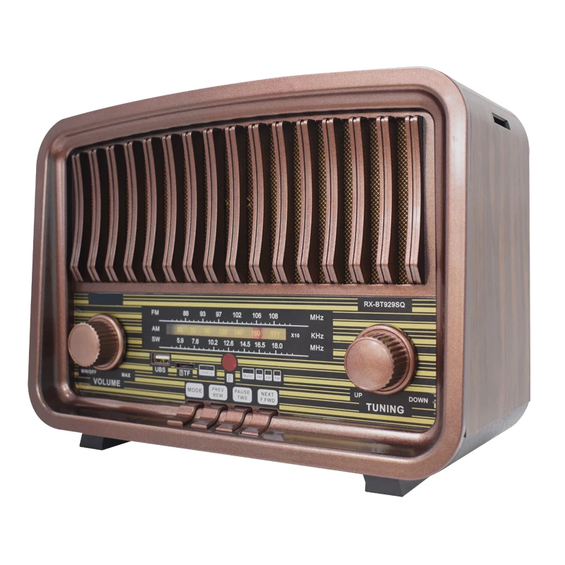 Vintage Wooden Radio with X Bass, USB, and Solar Power