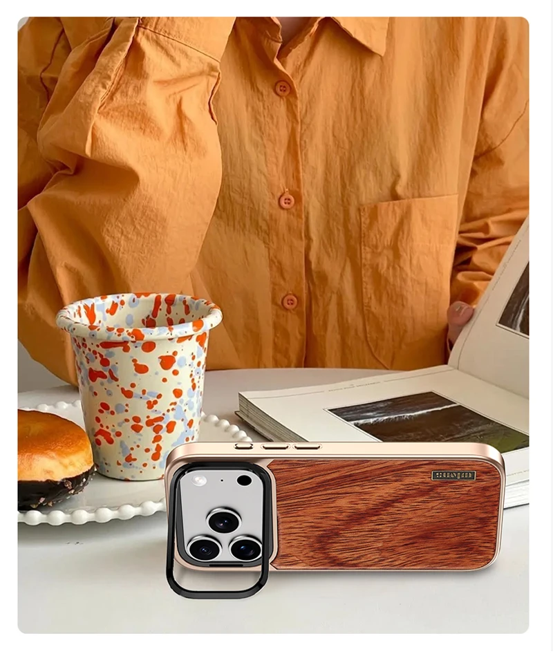 product nature malnut wood grain magnetic phone csse for iphone 17 air pro max with camera lens bracket holder environment friendly-5