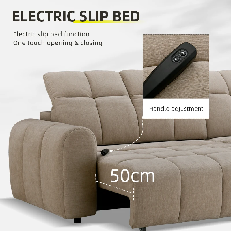 Convertible Sliding L Shape Living Room 2 3 Seater Couch Fabric Pull Out Corner Sofa Bed Sleeper Electric Control Sofa Bed