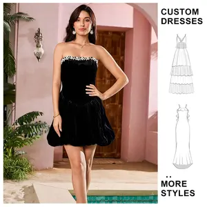 Custom Dinner Party Diamond High Waist Black Women's Party Dresses Strapless Evening Gown Bow Tight Short Elegant Sexy Dress