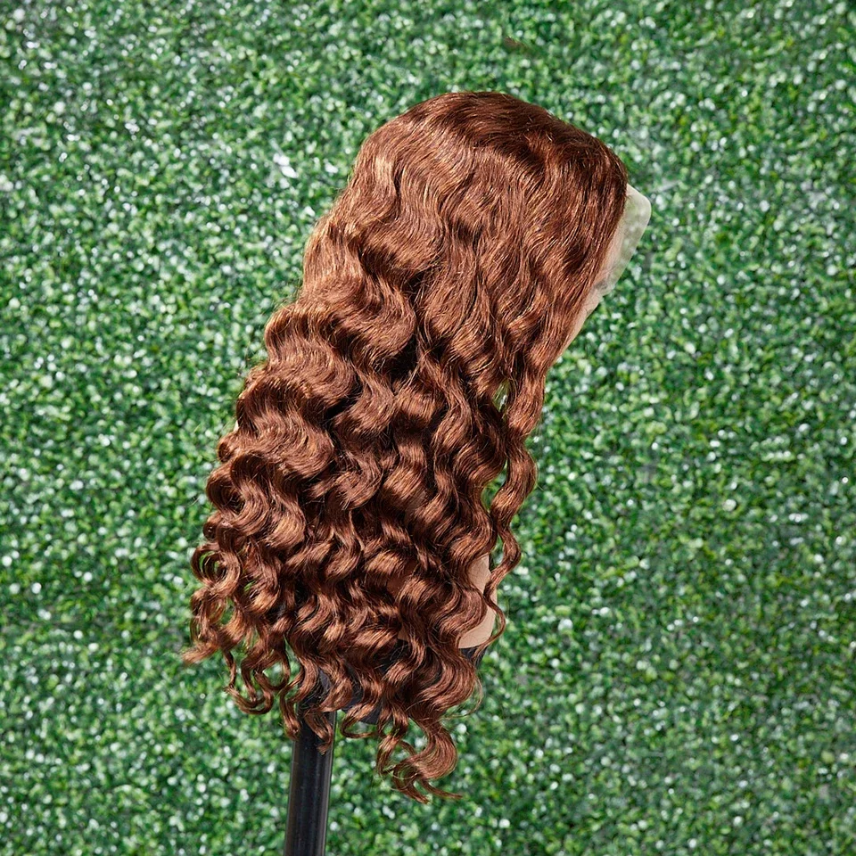 Brown Ocean Curly Lace Frontal Human Hair Wig for Women Brazilian_voghion.com