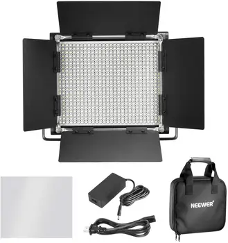 Neewer 2-Pack Dimmable Bi-Color 660 LED Video Light With Barndoor and 6.5 Feet Light Stand, 4-Pack Rechargeable 6600mAh Battery detail image