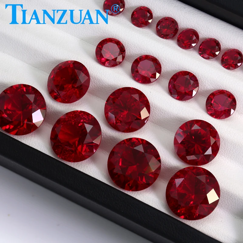 Lab Grown Ruby Pigeon Blood Red Ruby Round Shape Diamond Cut with Cracks and Inclusions Loose Stone Beads Jewelry Making
