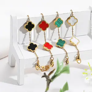 18K Gold Plated Clover Lucky Bracelet for Women White/Black/Red/Green Flower Four Leaf Link Bracelets Trendy Jewelry Gifts
