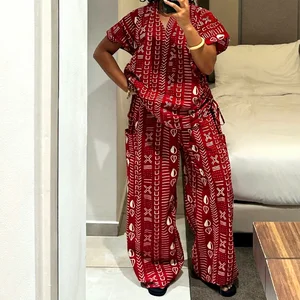 GX7261 Boutique Fashion 2026 Fall Women Clothing Boutique Street Wear Short Sleeve Printed V-neck Tops and Pant 2 Piece Set