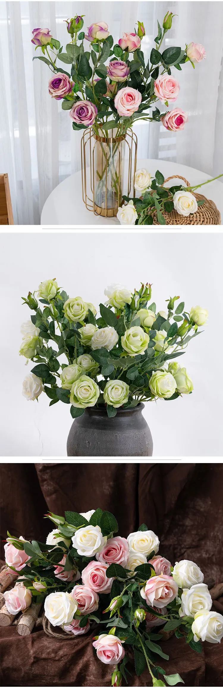 4 Roses Artificial Flower Plant Bonsai Wedding Decorations Ins Style Plant Wall Manufacturer