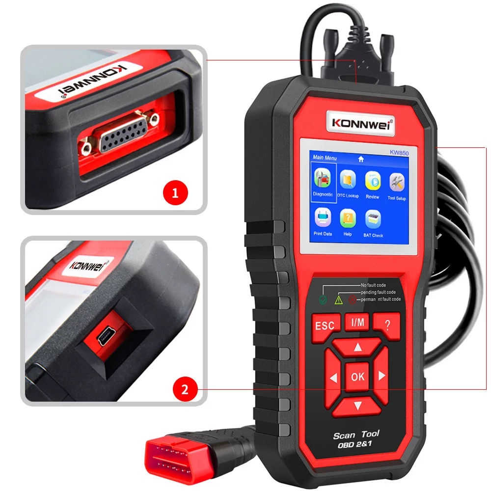 Konnwei KW808 Voiture Code Défaut OBD2 EOBD Scanner De Diagnostic MIL Réinitialiser Lecteur USA_onaeatza55 - Accessoire Téléphonie Pour Voiture - Achat & Prix