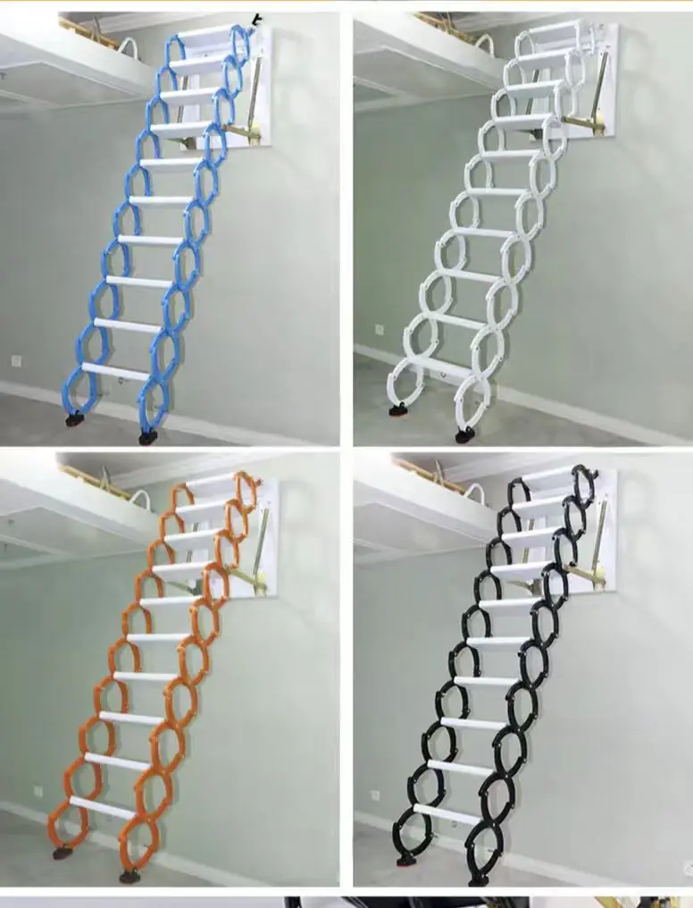 Wall-Mounted Folding Stairs Folding Loft Staircase with Handrails ...