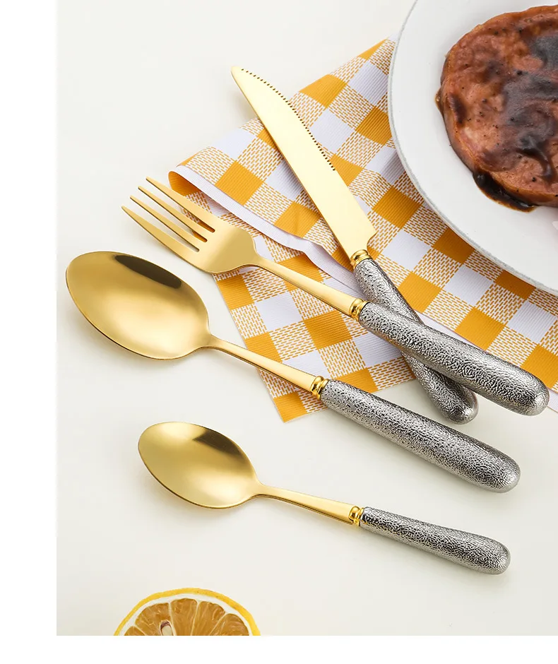 Best Selling New Ceramic Handle Stainless Steel Cutlery Set Fork Spoon Knife Gold Silverware Luxury Flatware Set