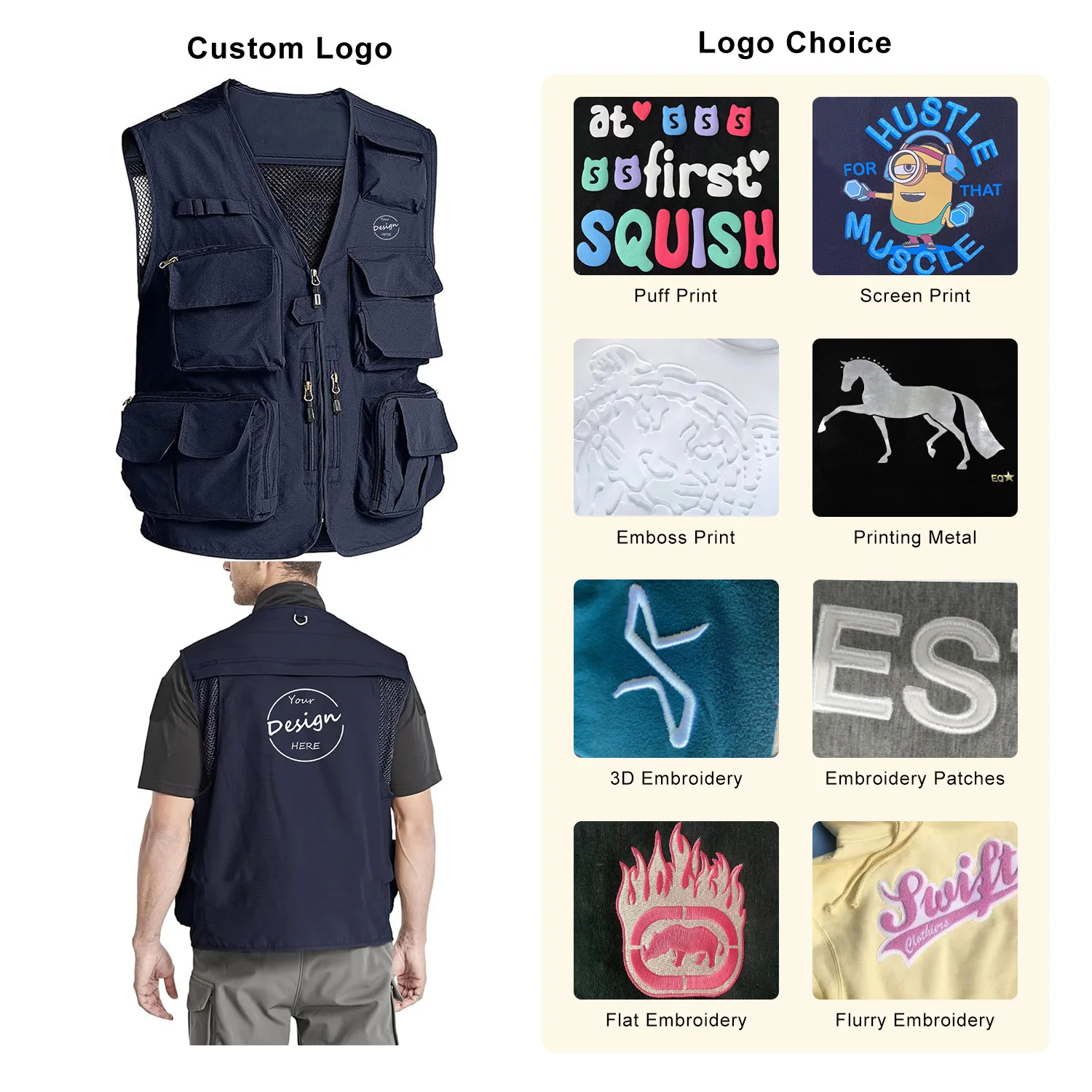 Printed Men Utility Hiking Workwear Tool Unisex Multi Pockets Breathable Work Mesh Vest Casual V-neck Tank Top