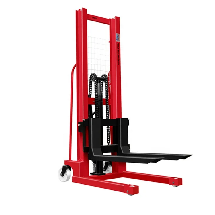 Hand Cranked And Foot Operated Hydraulic Lifting Stacker 1-2T Fork Manual Adjustable Moving Pallet Stacker Famous Brand In China