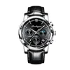 Silver black leather strap