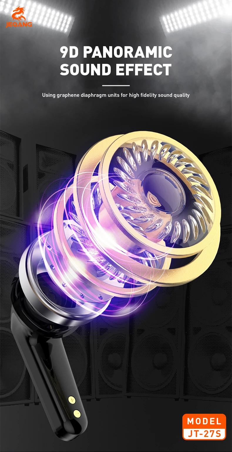 Jeqang-27S TWS BT Wireless In-Ear Earphones Smart Touch Screen Noise Cancelling Headphones Supports WeChat WhatsApp Messages