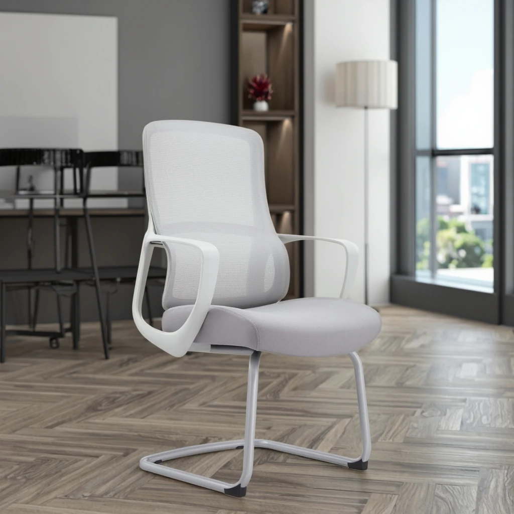 New Arrival JYG-Bell C Gray White Rubber Powder-Coated Springframe Heavy-Duty Corrosion Resistant Steel Frame Office Chair 6