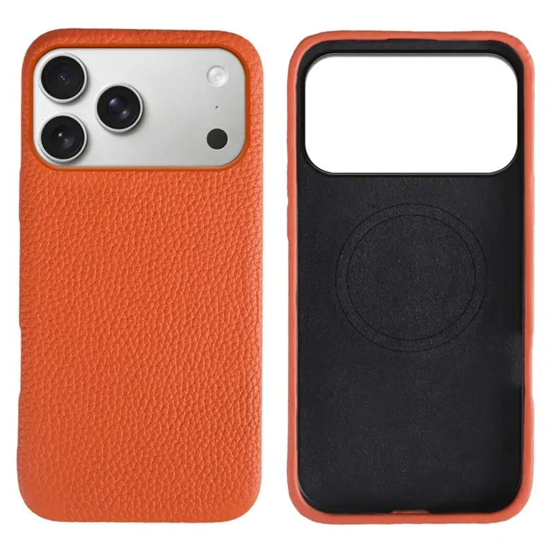 Coque de téléphone pour iPhone 17 Pro Max en cuir grainé + PC, antidéflagrante et résistante aux chutes, charge magnétique personnalisée, plusieurs couleurs