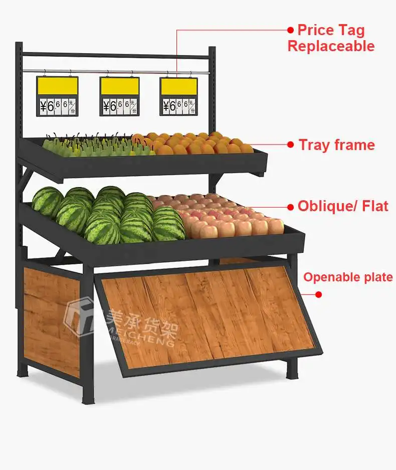 Meicheng Custom Layer Wooden Fruit Vegetable Display Rack For Store
