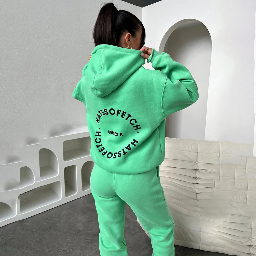 Emerald Green Hoodie And Jogger Set Women's Fleece Tracksuit Winter ...