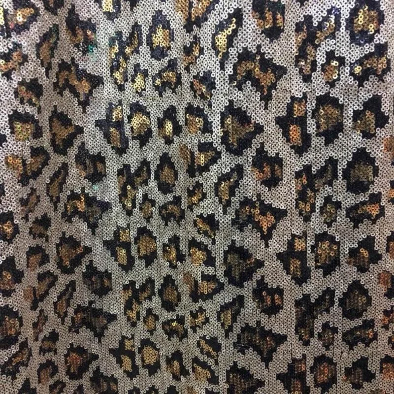 Shiny High Quality Polyester Material Two Color Sequin Lace Fabric Heavy Two Tone Leopard Print Sequin Fabric for Fashion