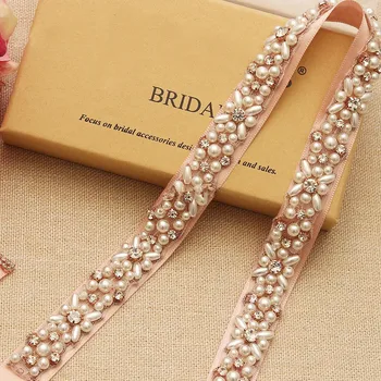 Luxury Pearl Belt with Rose Gold Rhinestone - Bridal Accessory