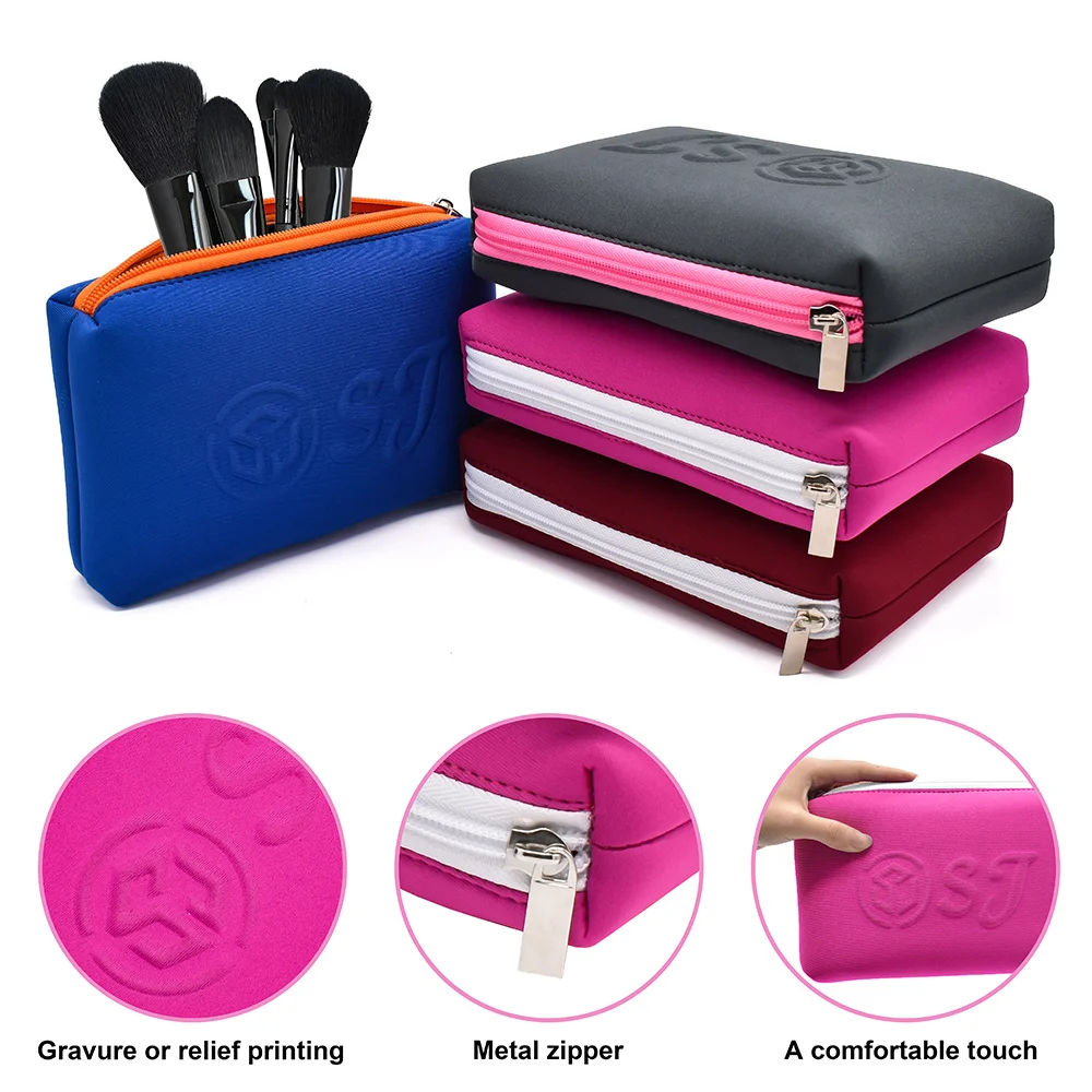 Custom logo Waterproof Purple Cosmetic Organizer Bags Small Travel Makeup Storage Bag Neoprene Zipper Pouch supplier