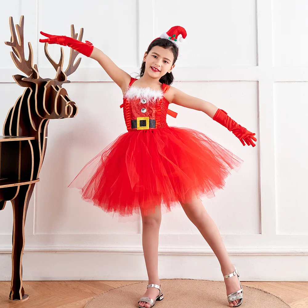 2024 Hot Sale Kids Holiday Party Tutu Dress With Headwear Girls Santa Claus Clothes Children Christmas Red Dress 2024 Hot Sale Kids Holiday Party Tutu Dress With Headwear Girls Santa Claus Clothes Children Christmas Red Dress