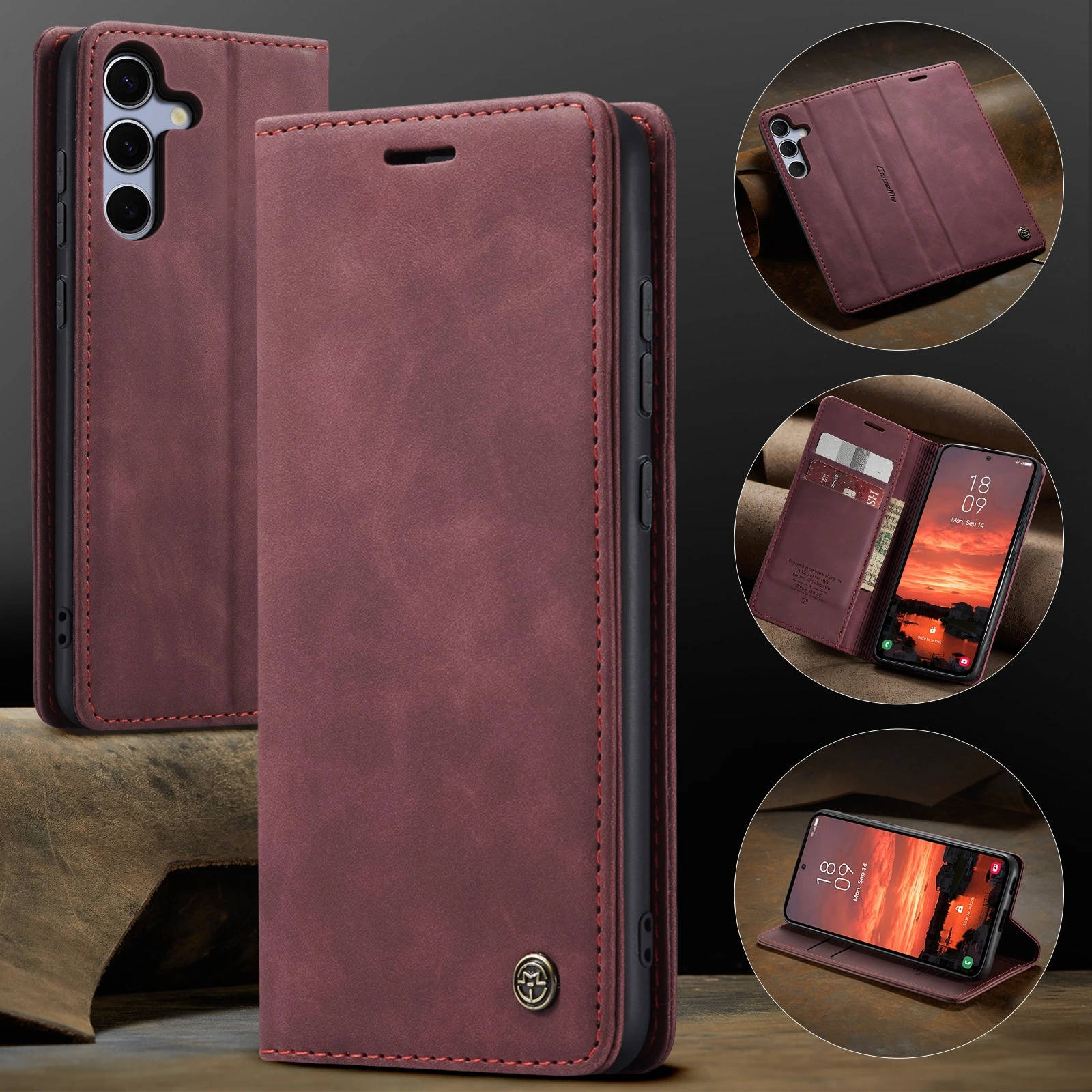 product wallet case for samsung galaxy s25 fe pu leather stand cover with card slots  kickstand-5