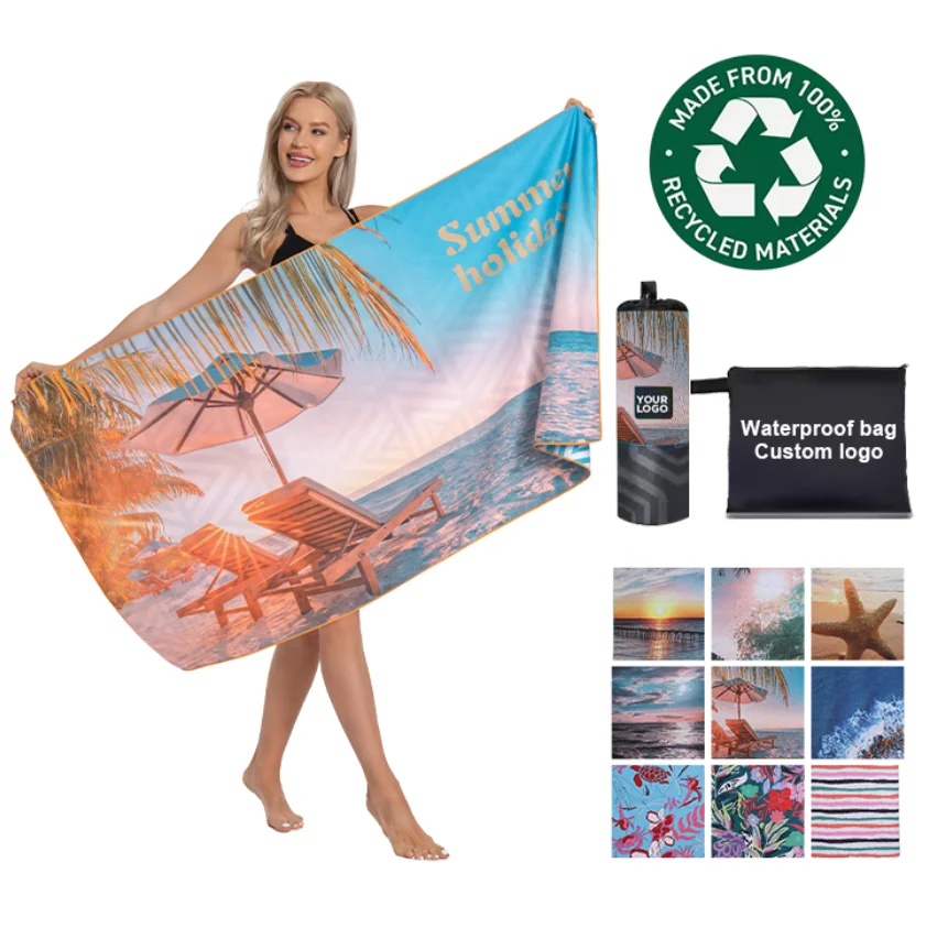 Wholesale Quick Dry Heat Transfer Print Microfibre Summer Towel Sublimation Recycled Sand Free Microfiber Beach Towel