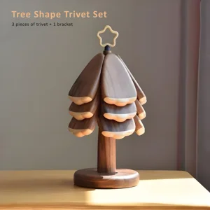 Tree Trivets Wooden Trivets Foldable Trivets for Hot Dishes Non-Slip Heat Insulated Folding Wood Table Plate Mat