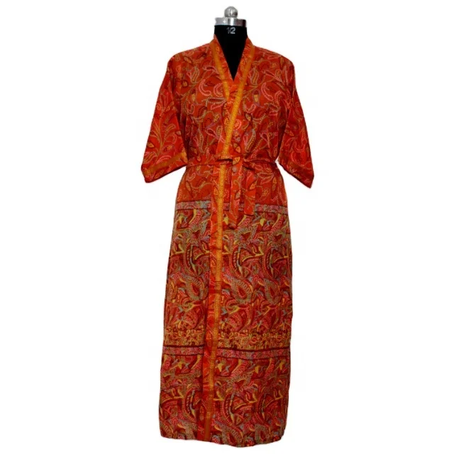 Indian Silk Sari Kimono Beautiful Floral Print Silk Sari Kimono robe Handmade Patchwork Night Gown Women/'S Beach Wear Dress