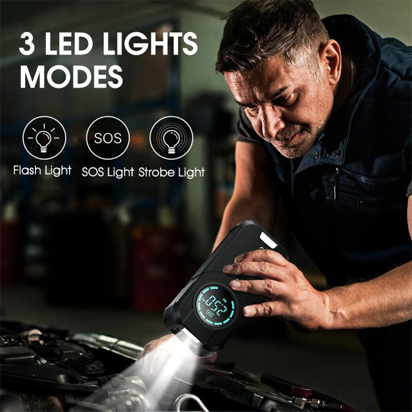 LED Display Portable Car Battery Jump Starter ABS Material Emergency Power Supply Air Pump Jump Starter Air Pump Power Bank - view 6