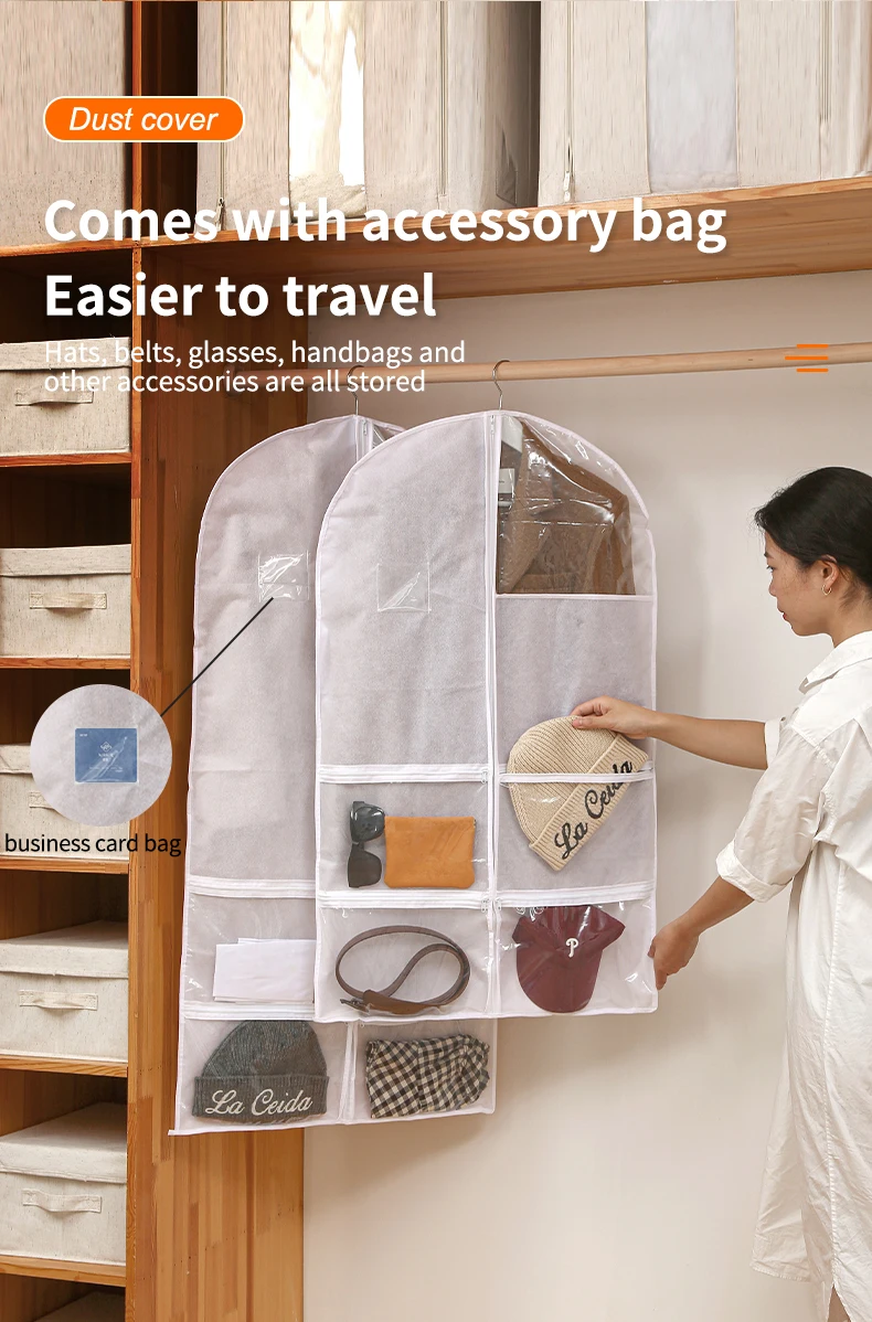 New Garment Bag With 4 Pockets Clothes Dust Cover Hanging Bag Multi